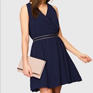 Gold Piping Waist Surplice Dress